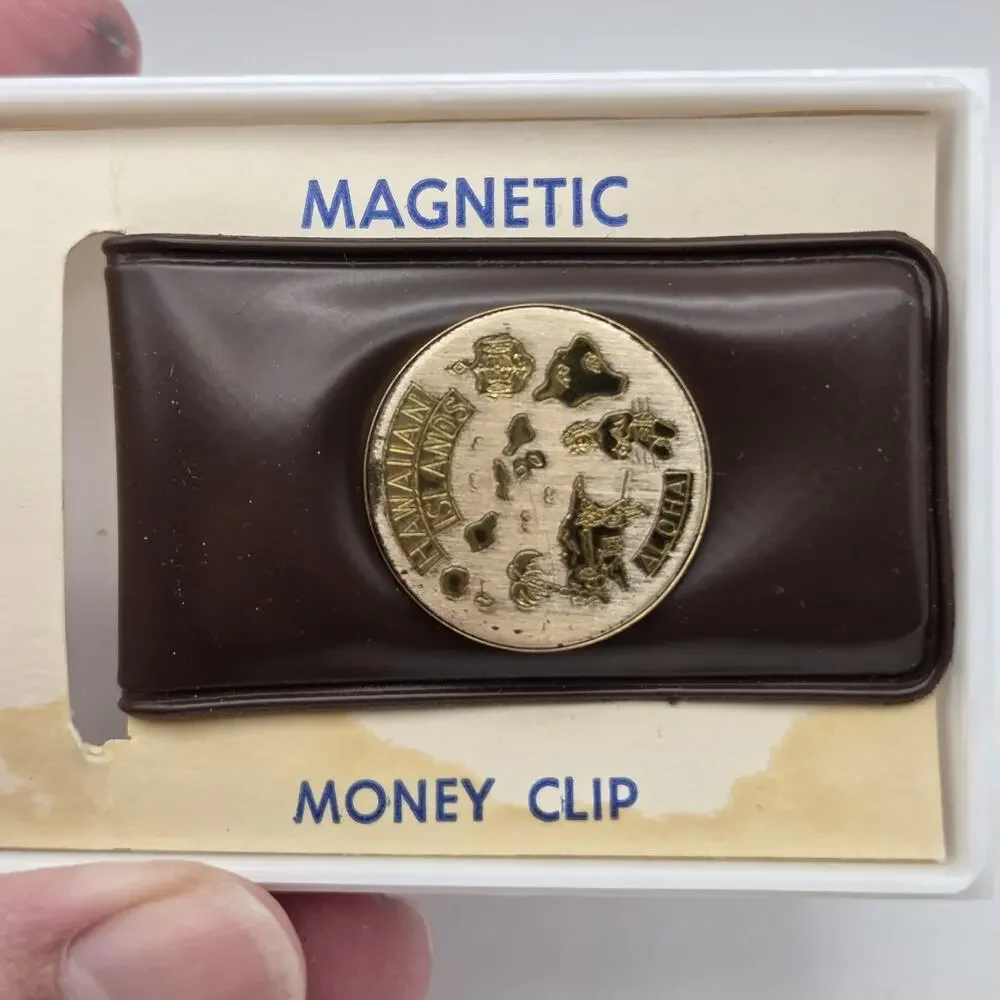 Vintage Hawaiian Islands Aloha Magnetic Money Clip‎ Tortoise Shell Style